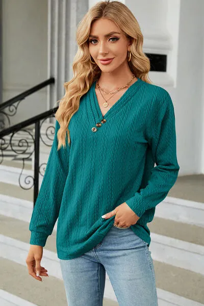 Decorative Button V-Neck Long Sleeve T-Shirt sold by Charming Charlie product image thumbnail 4