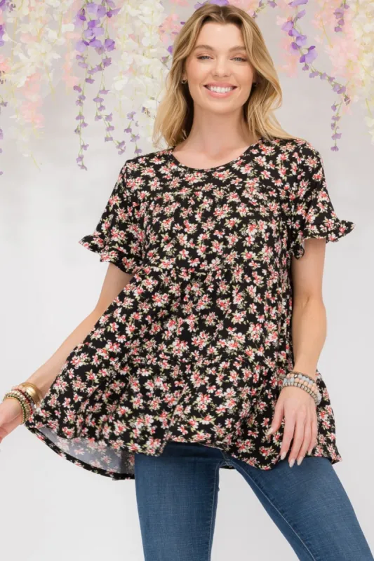 Celeste Full Size Floral Ruffled Short Sleeve Blouse sold by Charming Charlie