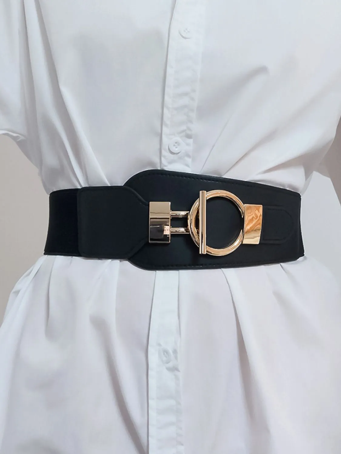 PU Elastic Wide Belt with Alloy Buckle sold by Charming Charlie