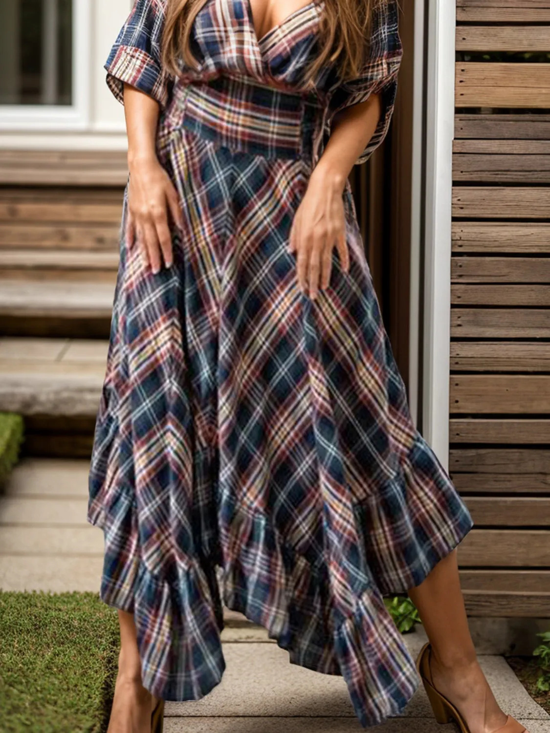 Plaid Asymmetrical Ruffle Hem Skirt sold by Charming Charlie product image thumbnail 3