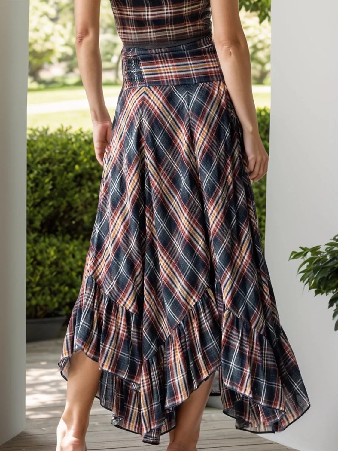 Plaid Asymmetrical Ruffle Hem Skirt sold by Charming Charlie product image thumbnail 2