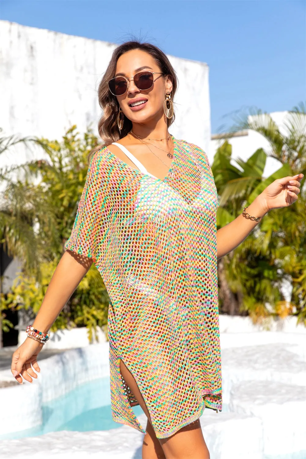 Slit Openwork V-Neck Short Sleeve Cover Up sold by Charming Charlie product image thumbnail 4