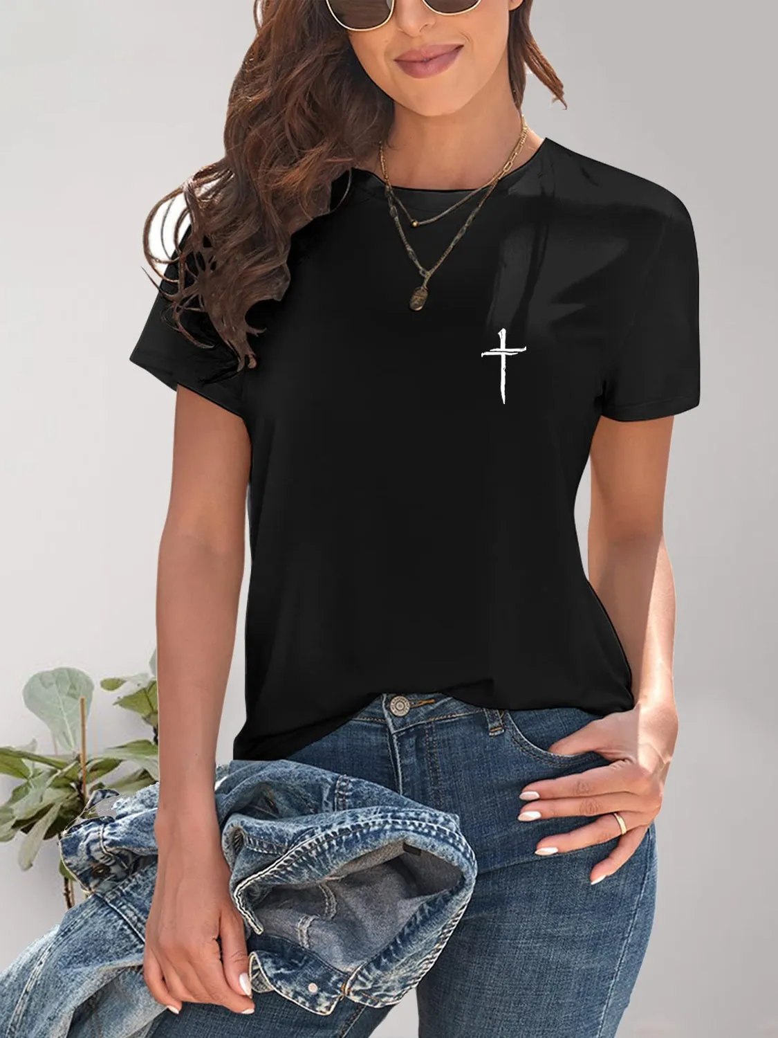 Cross Graphic Round Neck T-Shirt sold by Charming Charlie product image thumbnail 4