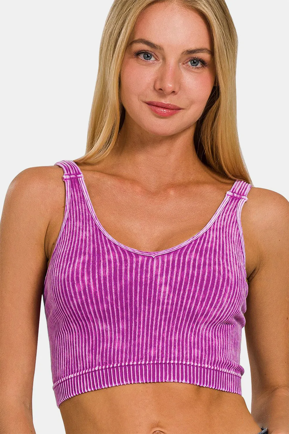 Zenana Washed Ribbed Cropped V-Neck Tank sold by Charming Charlie