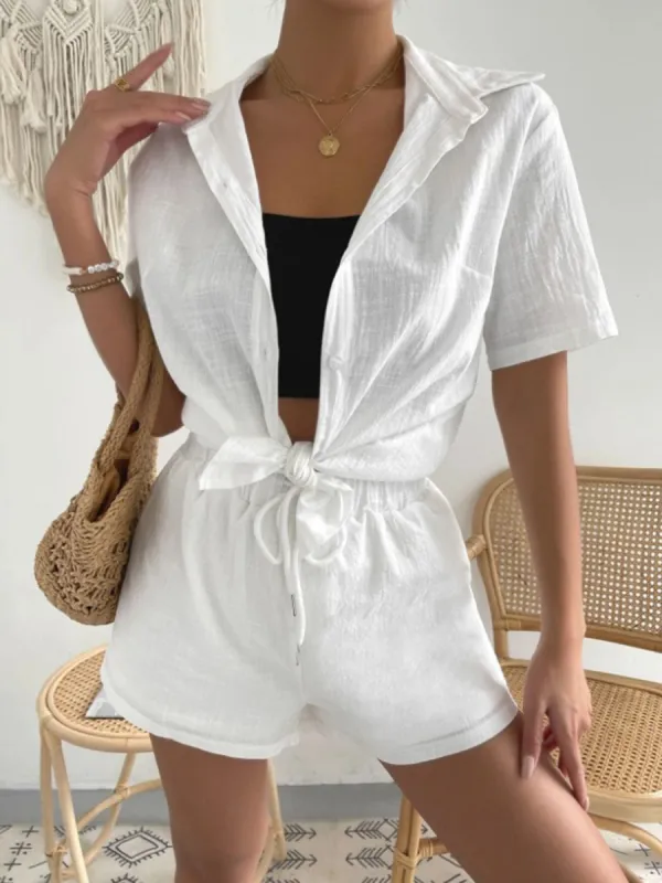 Button Up Short Sleeve Shirt and Drawstring Shorts Set sold by Charming Charlie