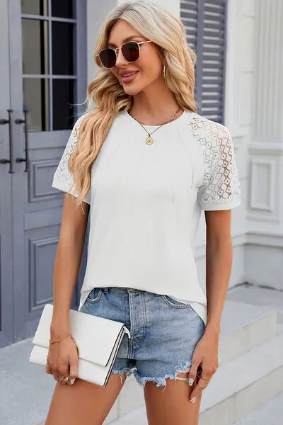 Openwork Round Neck Short Sleeve T-Shirt sold by Charming Charlie product image thumbnail 3