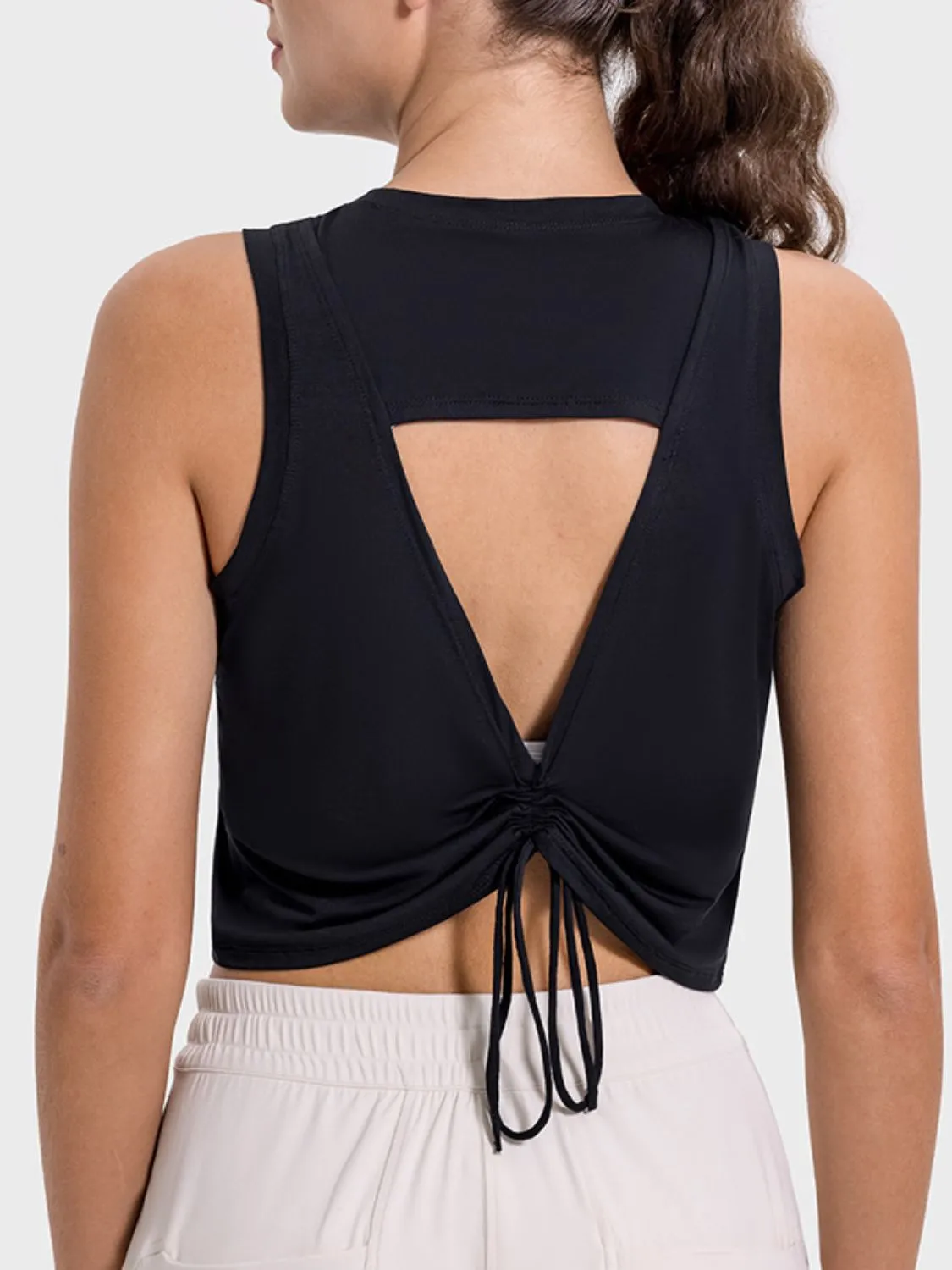 Drawstring Cutout Round Neck Active Tank sold by Charming Charlie product image thumbnail 4