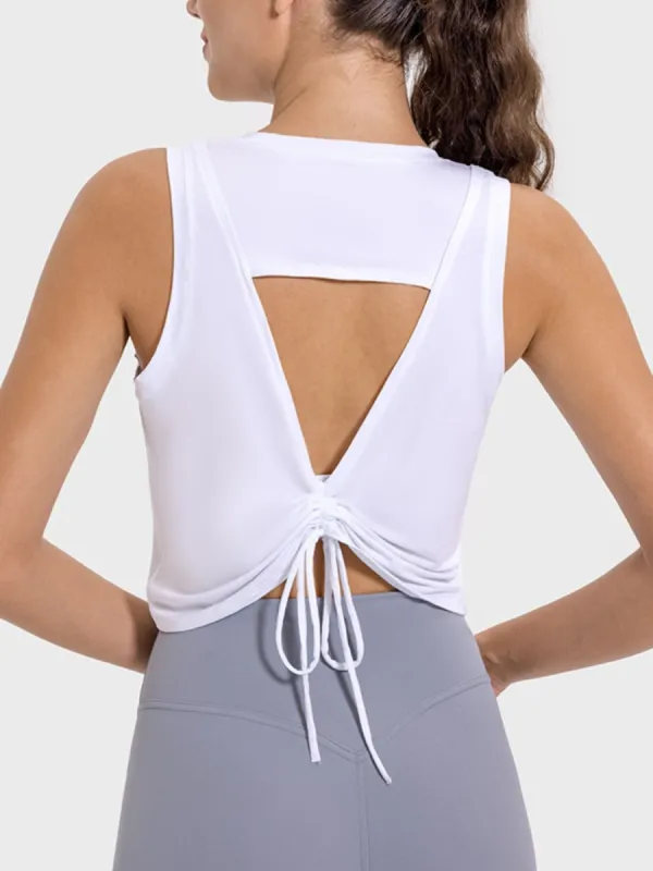 Drawstring Cutout Round Neck Active Tank sold by Charming Charlie