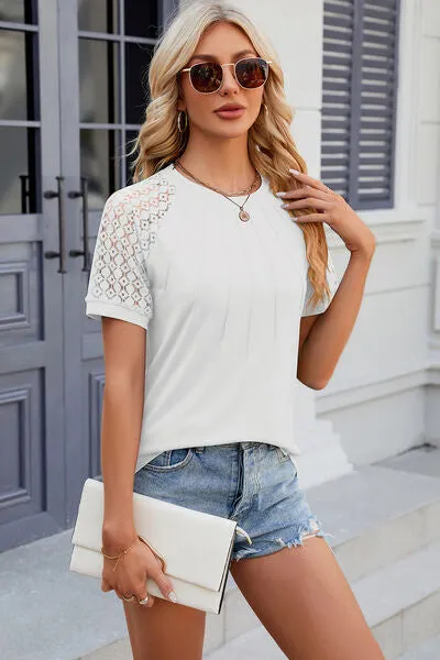 Openwork Round Neck Short Sleeve T-Shirt sold by Charming Charlie