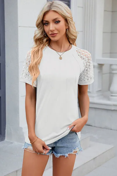 Openwork Round Neck Short Sleeve T-Shirt sold by Charming Charlie product image thumbnail 2