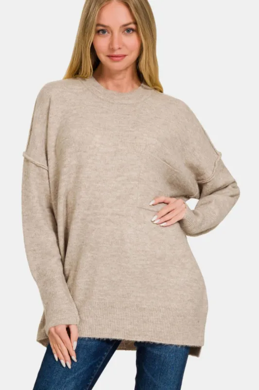 Zenana High-Low Hem Drop Shoulder Sweater sold by Charming Charlie