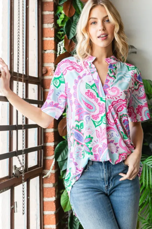 Heimish Full Size Paisley Print Short Sleeve Top sold by Charming Charlie