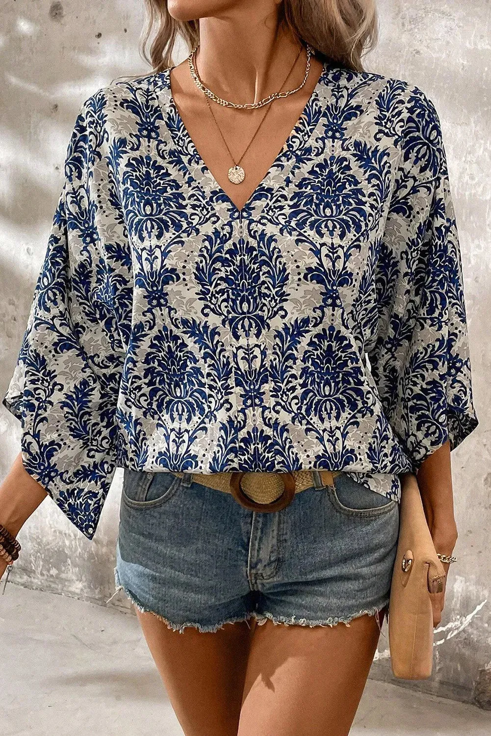 Printed V-Neck Three-Quarter Sleeve Blouse sold by Charming Charlie product image thumbnail 4