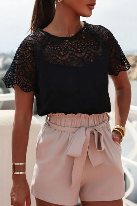 Lace Crochet Patchwork Short Sleeve Top sold by Charming Charlie
