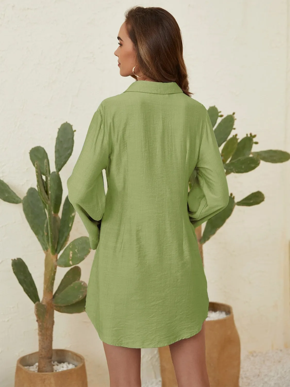 Collared Neck Long Sleeve Mini Shirt Dress sold by Charming Charlie product image thumbnail 2