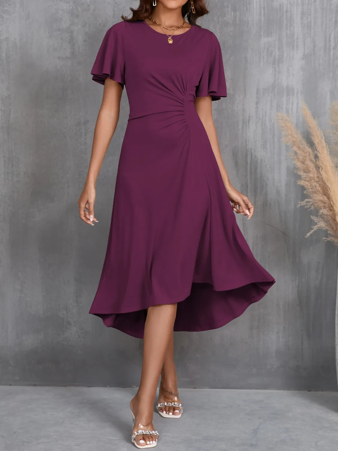 Round Neck Flutter Sleeve Midi Dress sold by Charming Charlie