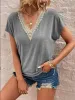 Full Size Lace Detail V-Neck Short Sleeve T-Shirt sold by Charming Charlie