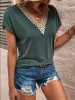 Full Size Lace Detail V-Neck Short Sleeve T-Shirt sold by Charming Charlie