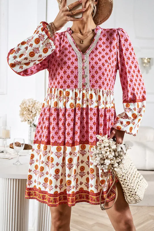 Printed V-Neck Long Sleeve Dress sold by Charming Charlie