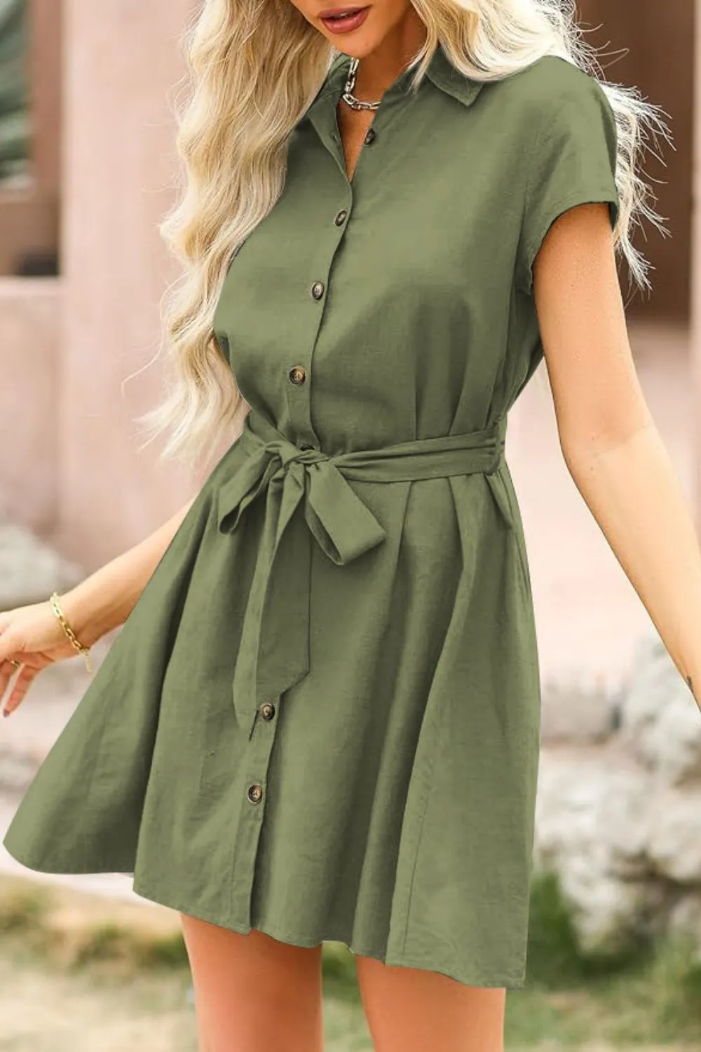 Tied Button Up Short Sleeve Dress sold by Charming Charlie product image thumbnail 3