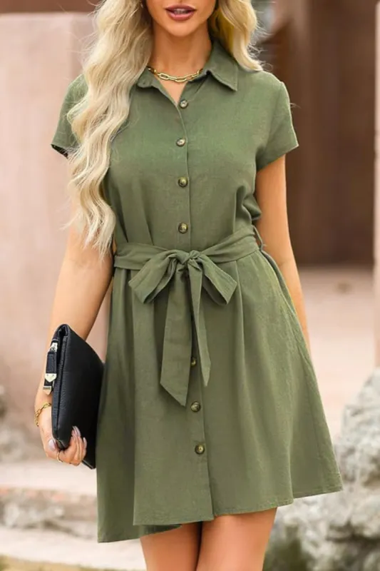 Tied Button Up Short Sleeve Dress sold by Charming Charlie