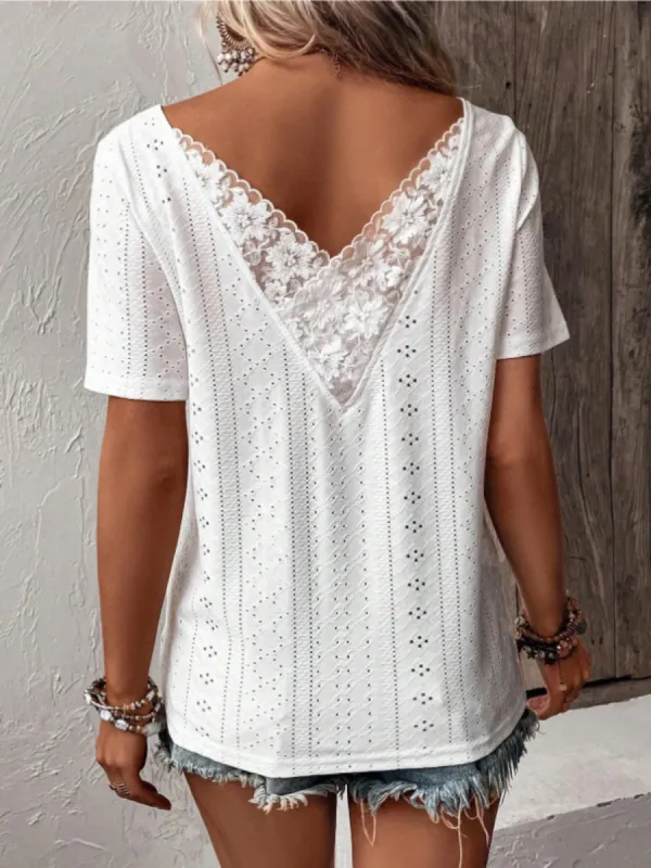 Lace Detail Eyelet Short Sleeve Blouse sold by Charming Charlie