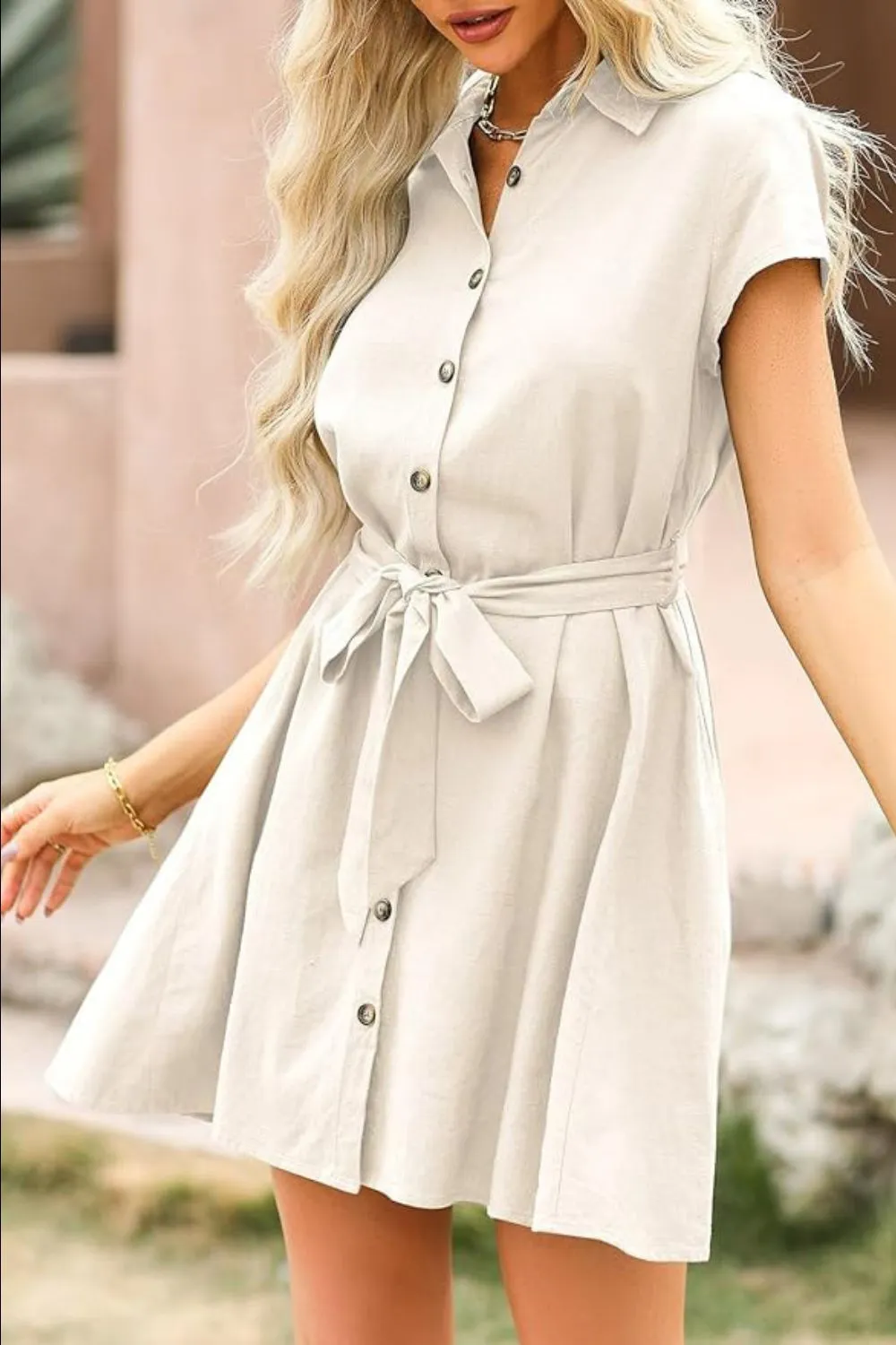 Tied Button Up Short Sleeve Dress sold by Charming Charlie product image thumbnail 5