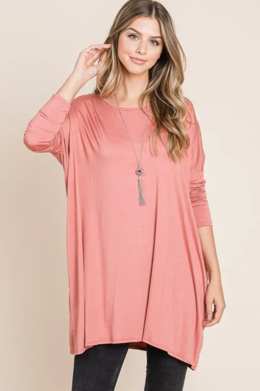 BOMBOM Round Neck Long Sleeve Oversized Top sold by Charming Charlie