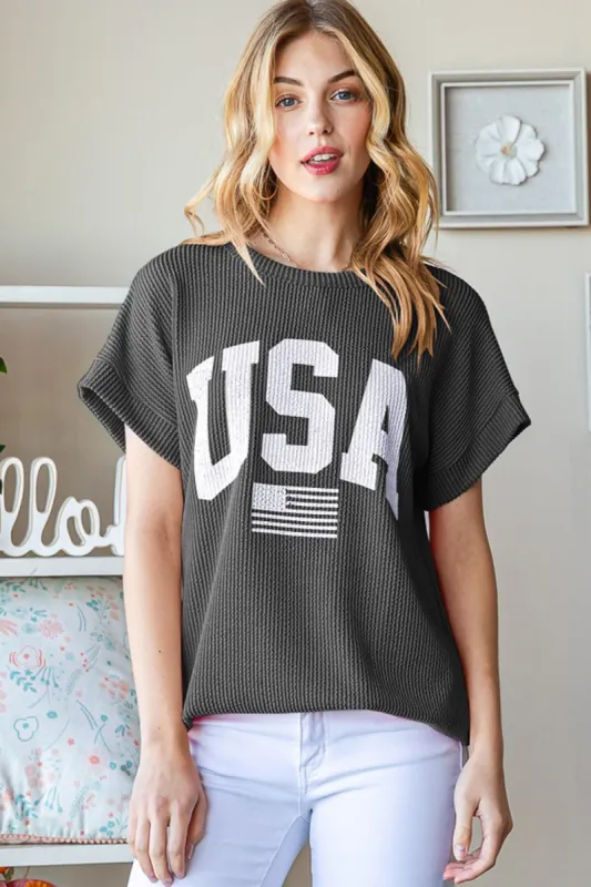 Heimish Full Size USA Graphic Short Sleeve Ribbed Top sold by Charming Charlie