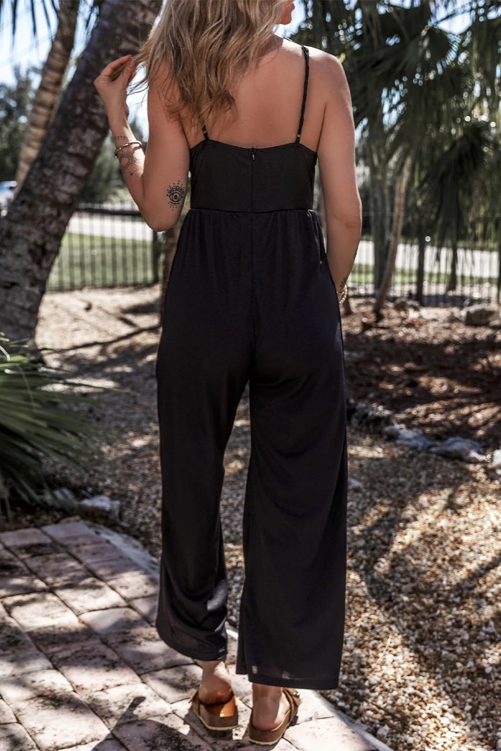 Surplice Spaghetti Strap Wide Leg Jumpsuit sold by Charming Charlie product image thumbnail 4