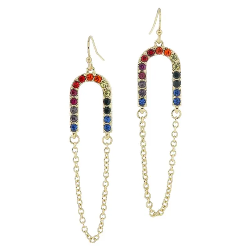 18K Gold Plated Multi Crystal Arch with Connecting Chain Loop Earrings, 2.5" Top to Bottom sold by Charming Charlie