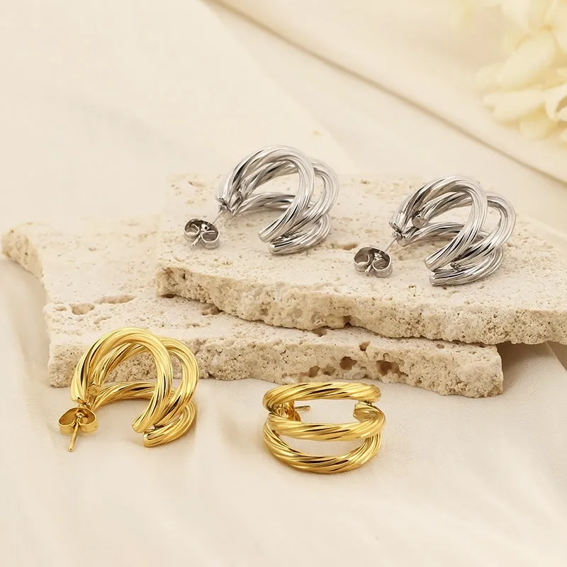 Titanium Steel Three-Layered C-Hoop Earrings sold by Charming Charlie