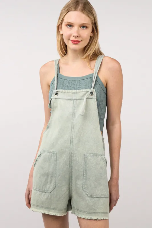 VERY J Washed Frayed Hem Denim Overall sold by Charming Charlie