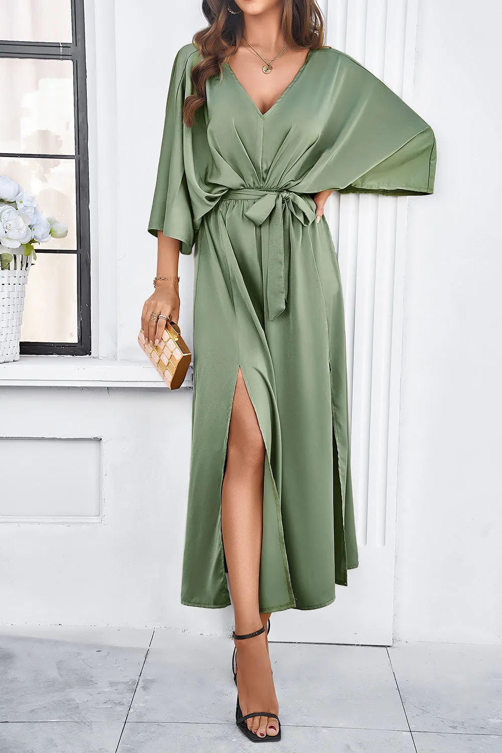 Slit Tied V-Neck Three-Quarter Sleeve Dress sold by Charming Charlie product image thumbnail 4
