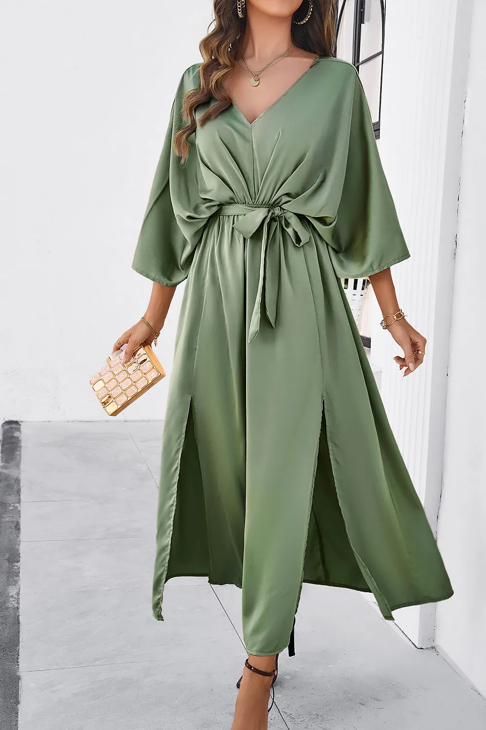 Slit Tied V-Neck Three-Quarter Sleeve Dress sold by Charming Charlie