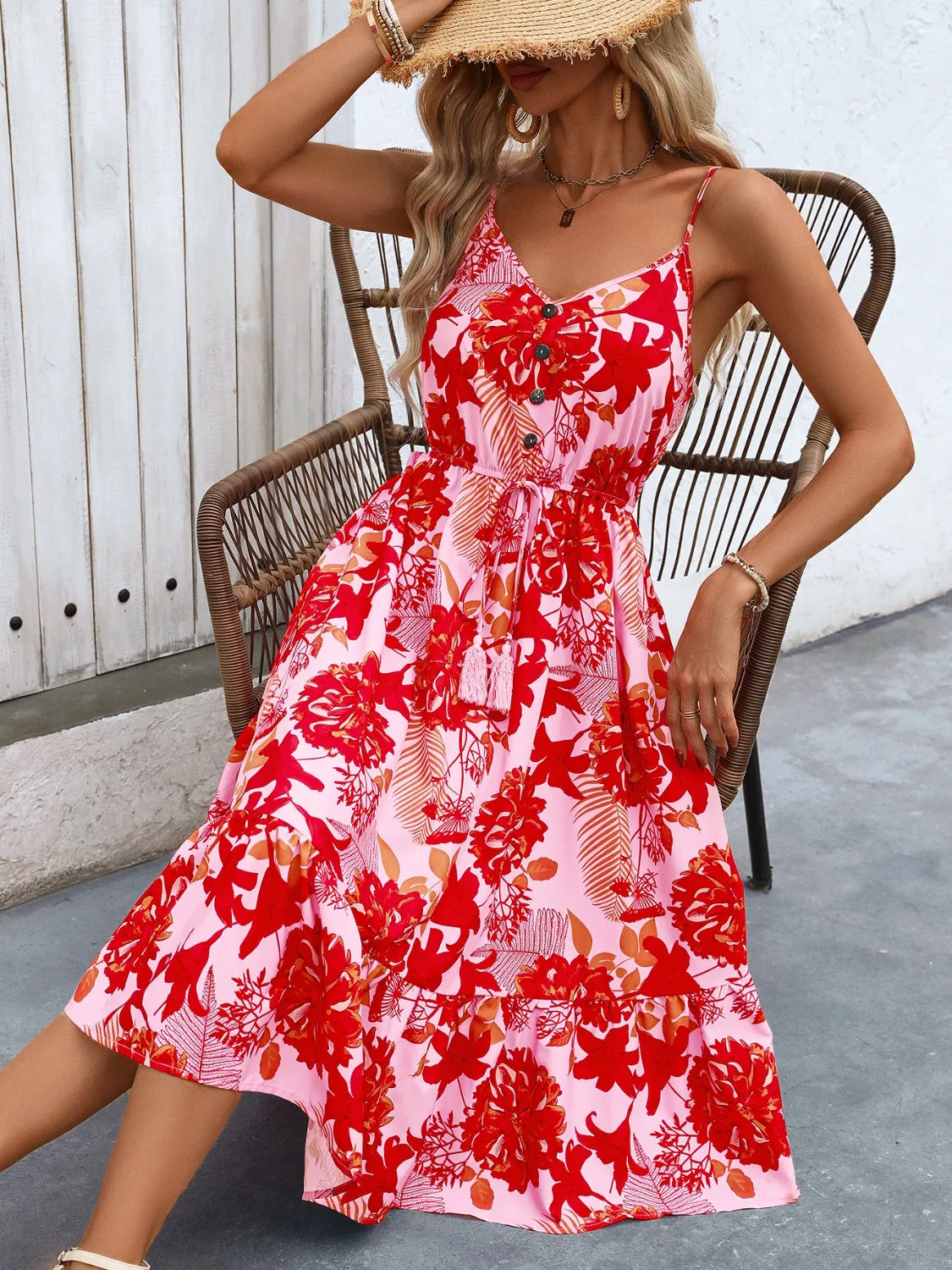 Tied Decorative Button Printed V-Neck Cami Dress sold by Charming Charlie product image thumbnail 5