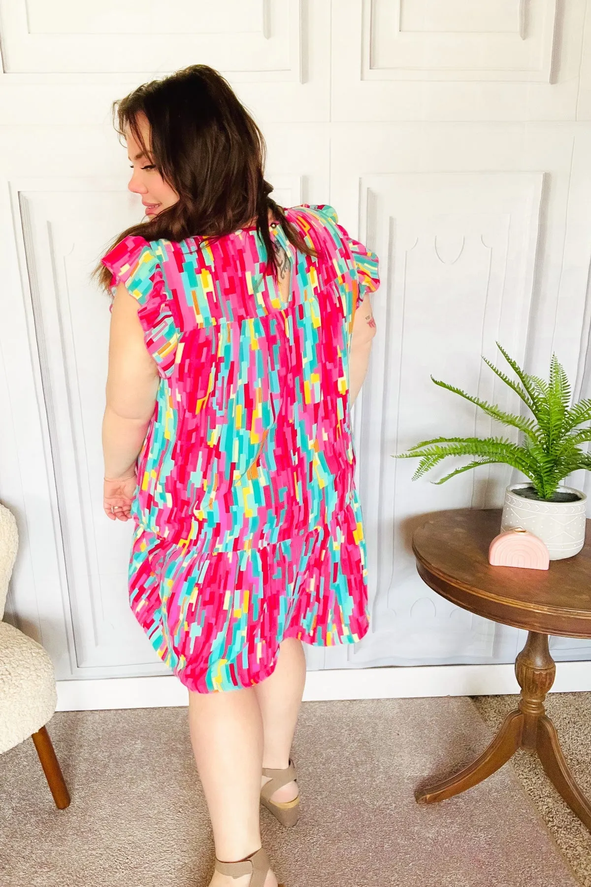 Feeling Bold Multicolor Abstract Print Tiered Ruffle Sleeve Dress sold by Charming Charlie product image thumbnail 4