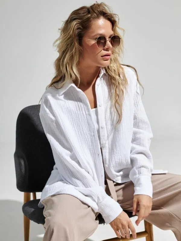 Textured Collared Neck Long Sleeve Shirt sold by Charming Charlie