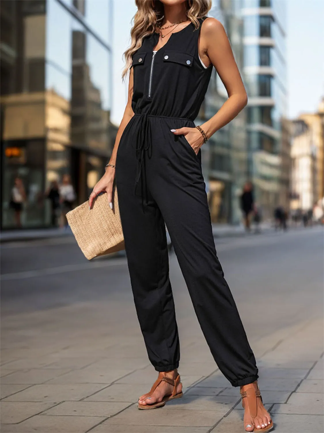 Half Zip Sleeveless Jumpsuit with Pockets sold by Charming Charlie product image thumbnail 5