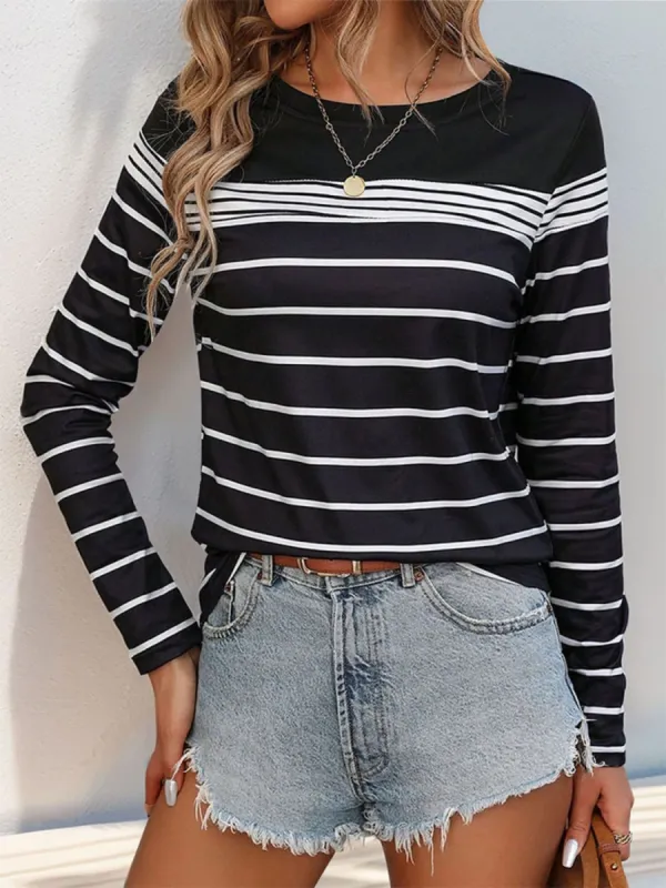 Striped Round Neck Long Sleeve T-Shirt sold by Charming Charlie