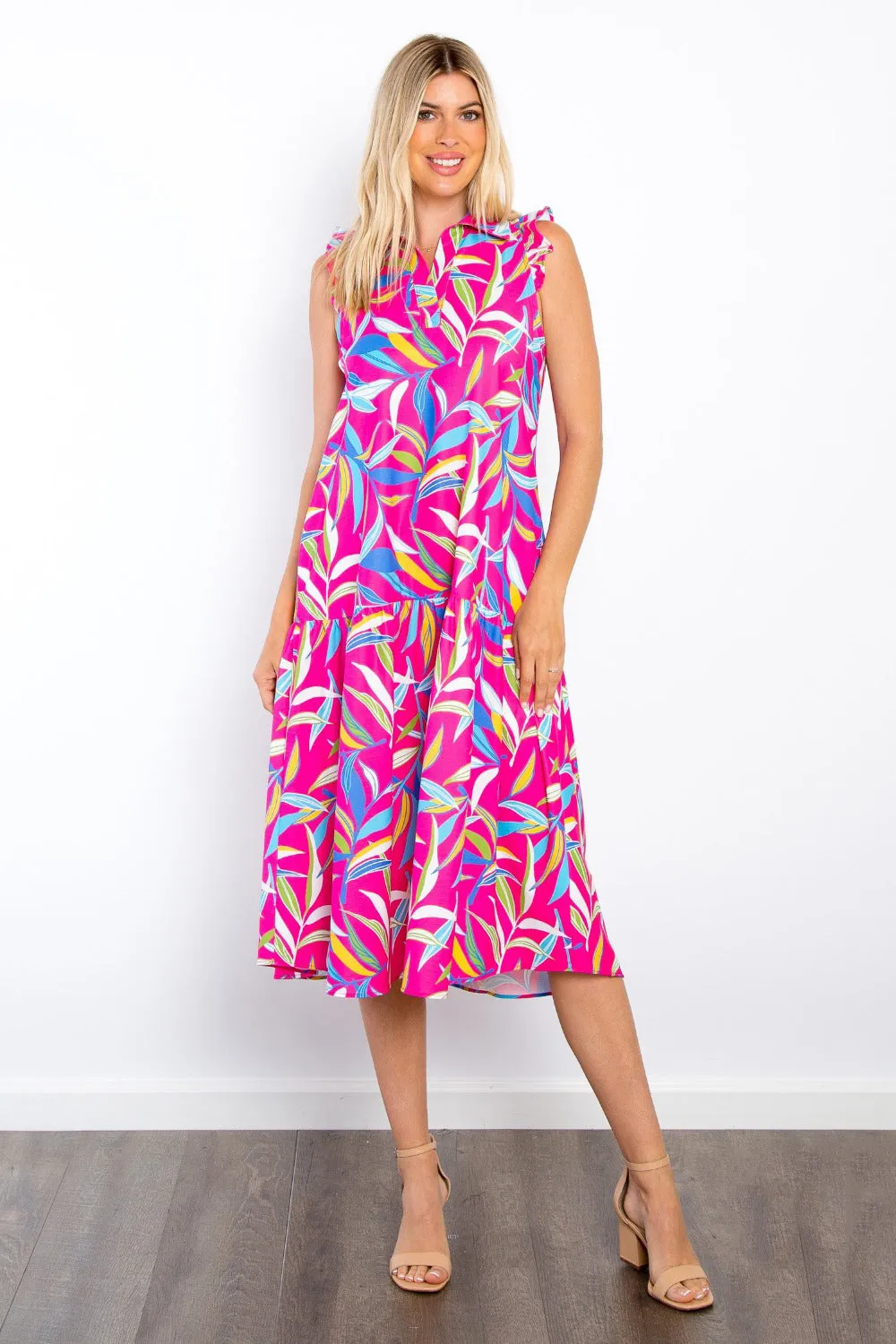 Be Stage Print Ruffled Midi Dress with Pockets sold by Charming Charlie