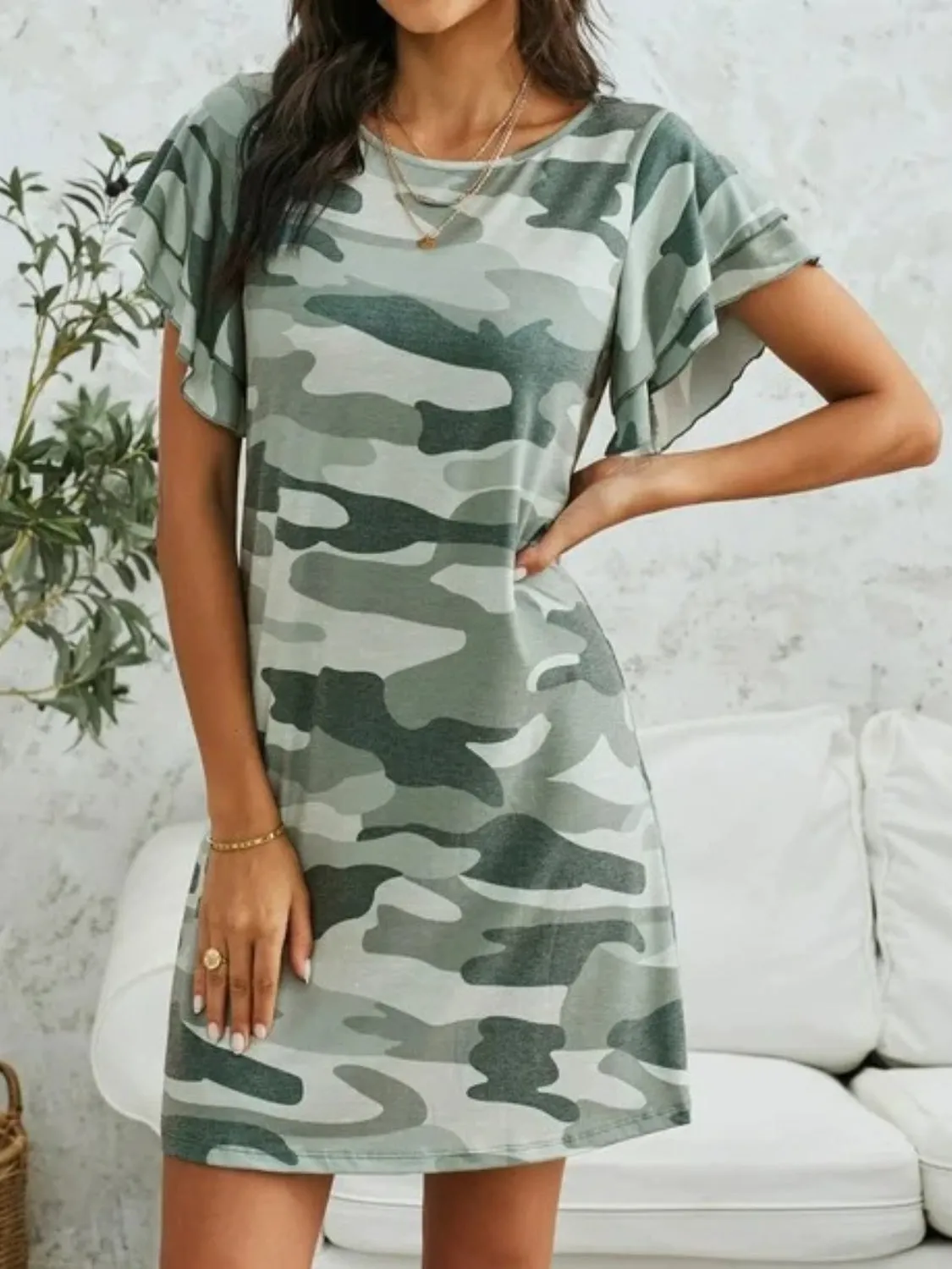 Camouflage Round Neck Short Sleeve Mini Dress sold by Charming Charlie product image thumbnail 3