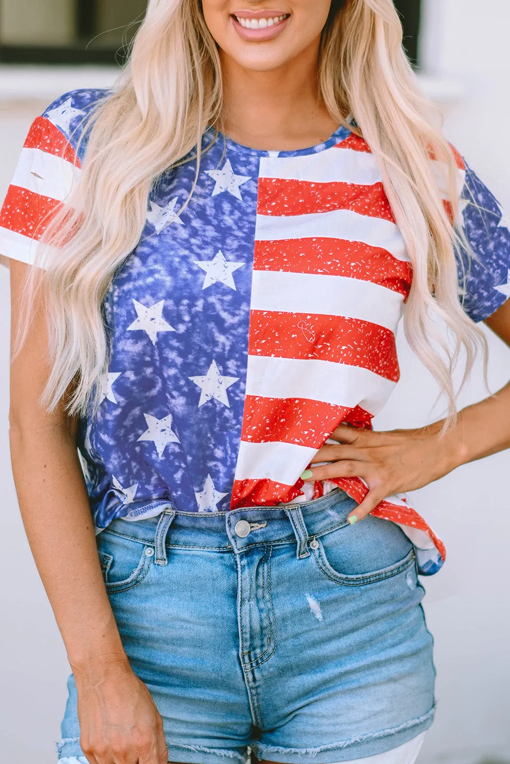 US Flag Round Neck Short Sleeve T-Shirt sold by Charming Charlie