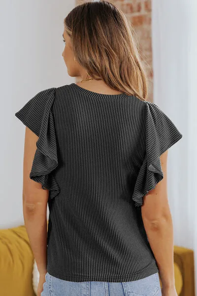 Ribbed Ruffle Trim Round Neck Top sold by Charming Charlie product image thumbnail 3