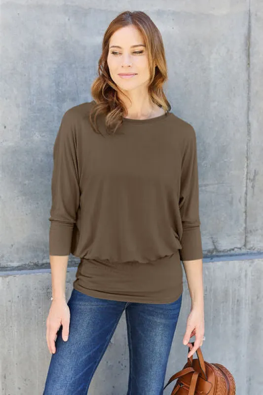 Basic Bae Full Size Round Neck Batwing Sleeve Blouse sold by Charming Charlie