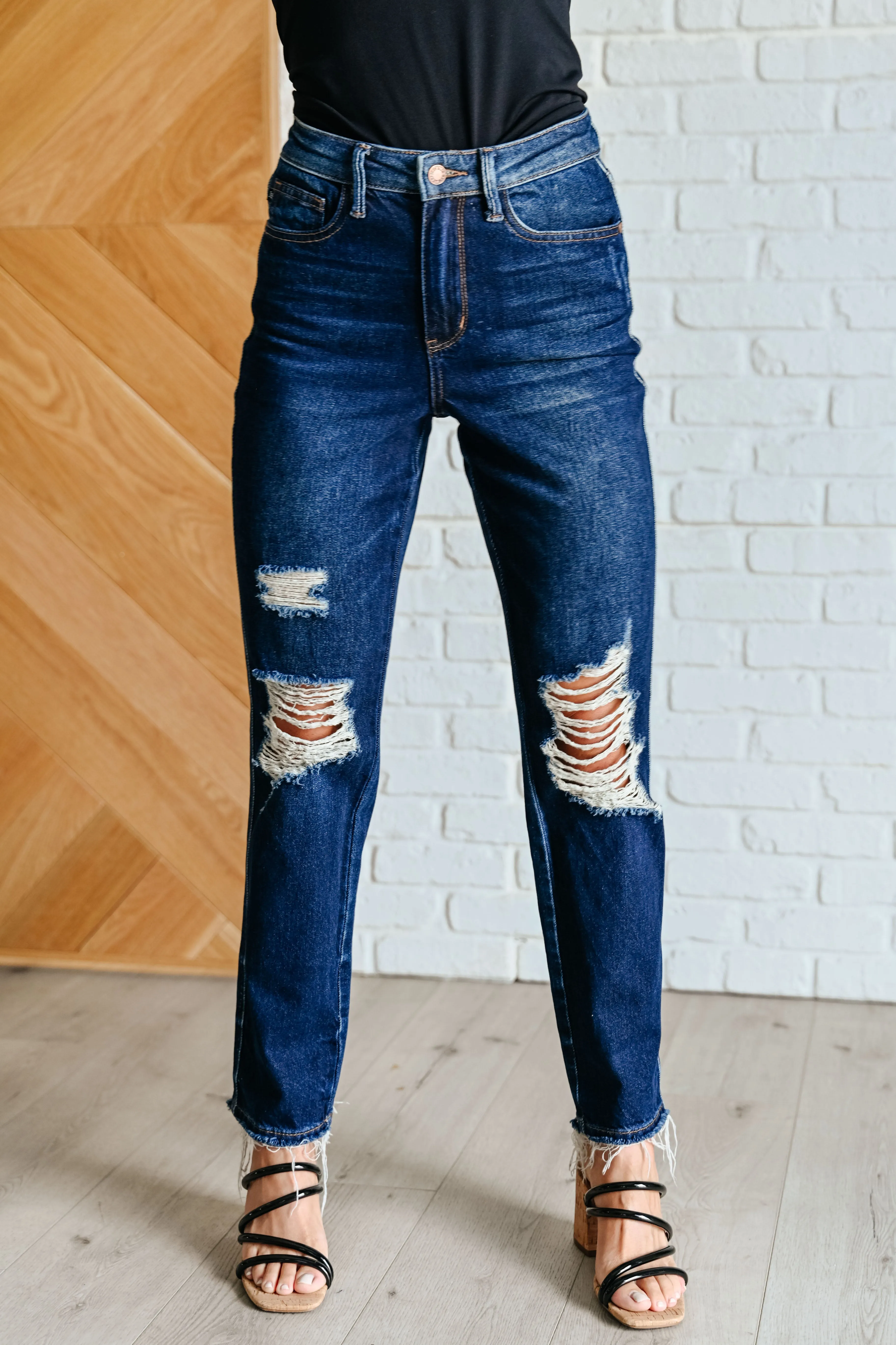 Montana High Rise Rigid Magic Distressed Straight Jeans sold by Charming Charlie