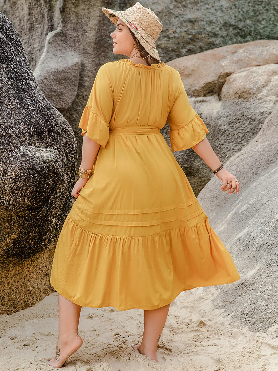 Plus Size Notched Tie Waist Half Sleeve Midi Dress sold by Charming Charlie product image thumbnail 2