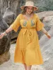 Plus Size Notched Tie Waist Half Sleeve Midi Dress sold by Charming Charlie