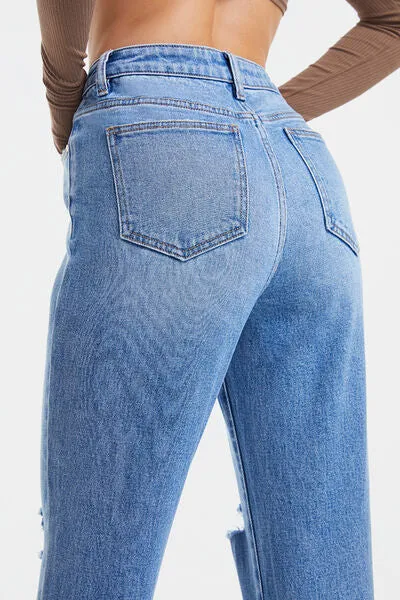 BAYEAS High Waist Distressed Cat's Whiskers Washed Straight Jeans sold by Charming Charlie product image thumbnail 5