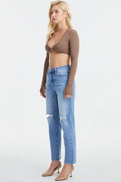 BAYEAS High Waist Distressed Cat's Whiskers Washed Straight Jeans sold by Charming Charlie product image thumbnail 2